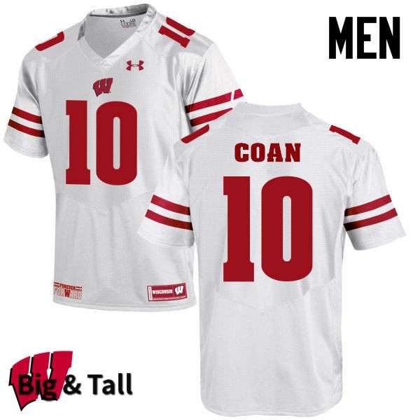 Wisconsin Badgers Men's #10 Jack Coan NCAA Under Armour Authentic White Big & Tall College Stitched Football Jersey JP40D61YA